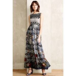 Hemant & Nandita Frost Cover Maxi Dress Grey Blue Embellished Floral Size Medium